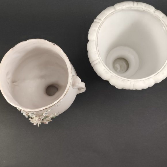 Japan L'Amour China Vases Set of 2, VTG Ceramic Planters Applied Flowers 6" - Picture 6 of 12